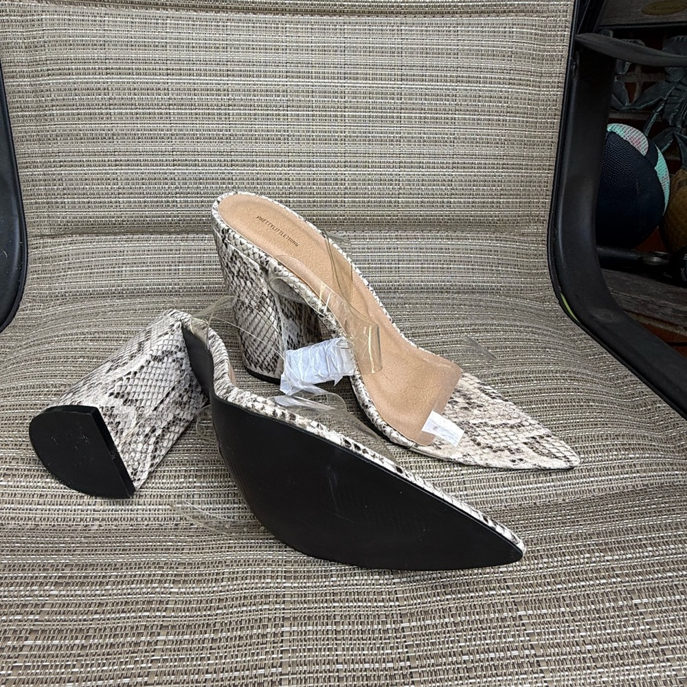 PrettyLittleThing Black and Cream Heels with Pointed Toe